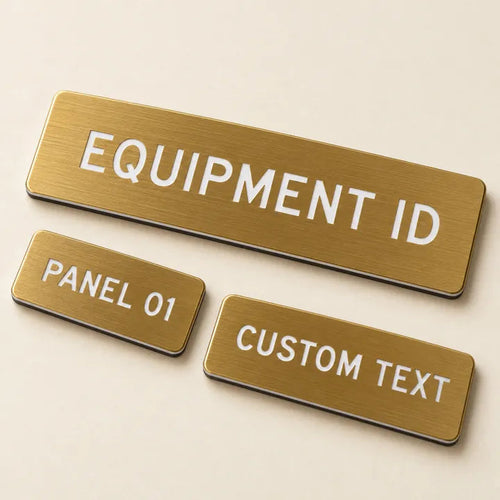 Custom engraved Lamacoid brushed gold white